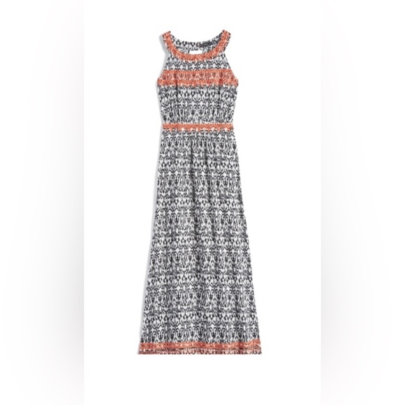 THML Dresses & Skirts - THML Jameson Embroidered Orange and Black Halter Maxi Dress